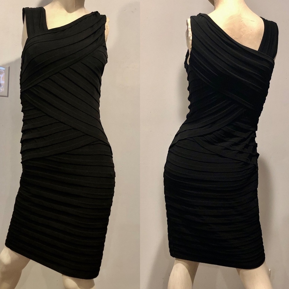 Y2K Black Asymmetric Minimalist Tank Sexy Stretch Bodycon Bandage Dress Sz 4